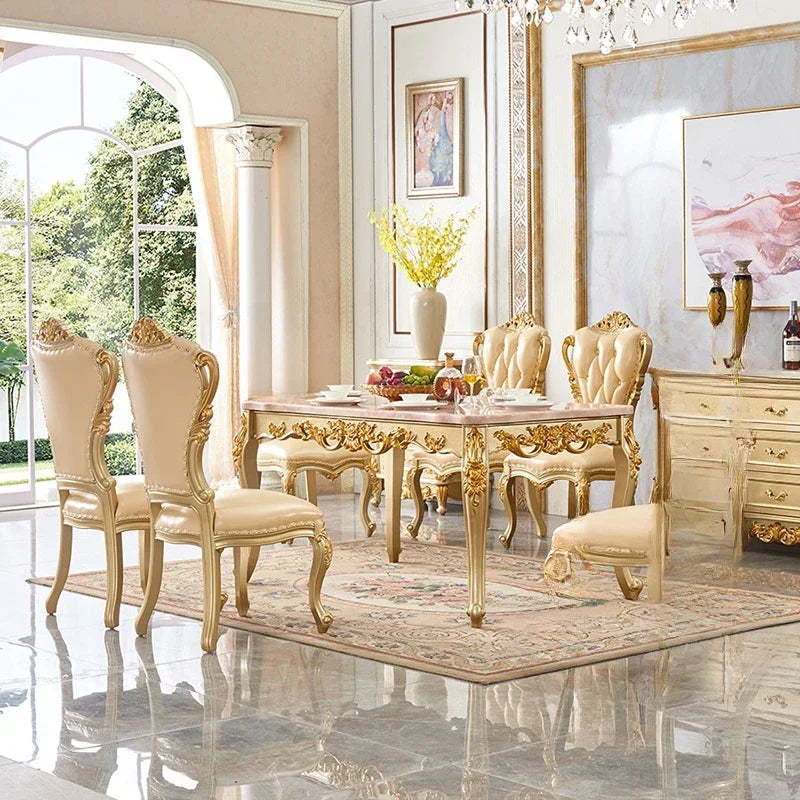 Oak Wood Luxury Dining Table Rectangular Space Saving — Gold | KIMLUD