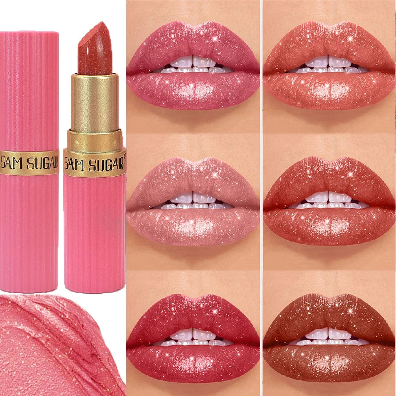 Diamond Shiny Velvet Matte Lipstick Glitter Shimmer Pearlescent Sexy Red Lip Tint Non-Stick Lip Stick High Pigment Lips Cosmetic