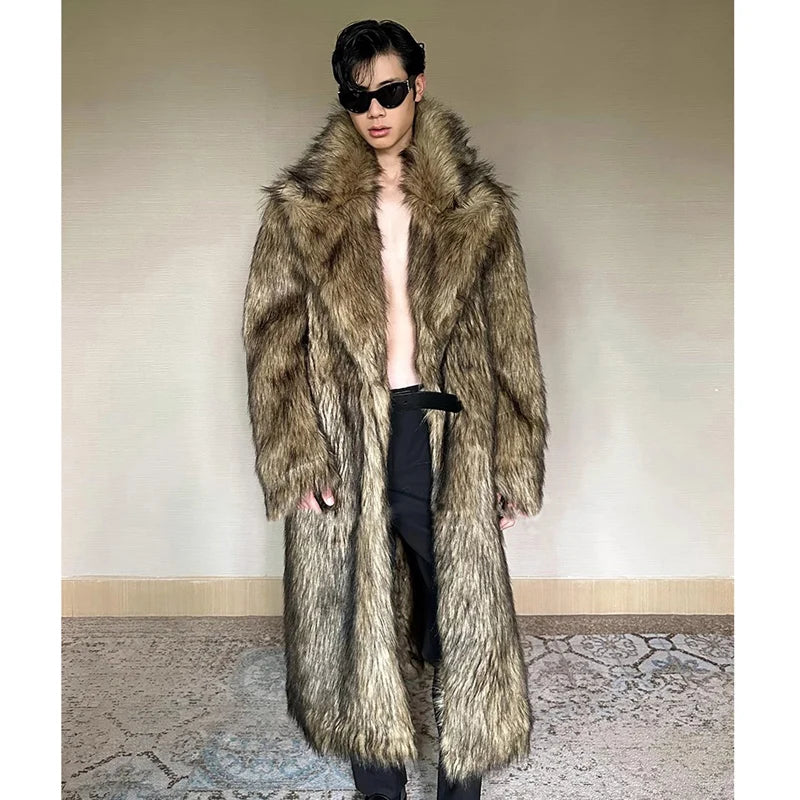 Fur Coat – Lapel Long Overcoat – Wolf Fur, Fox Fur | KIMLUD