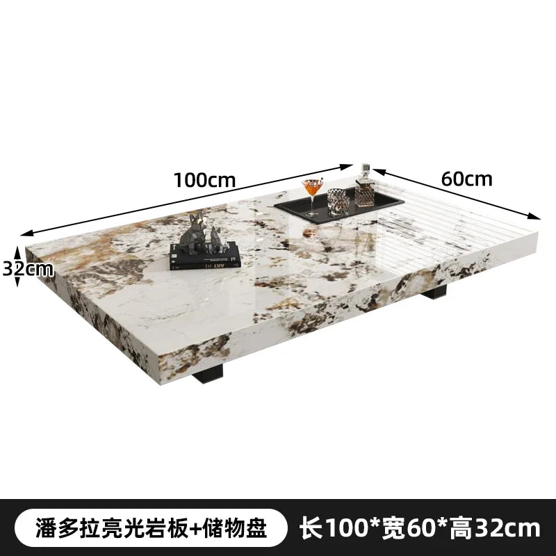 Rock Slab Coffee Table Rectangular Countertop — White | KIMLUD
