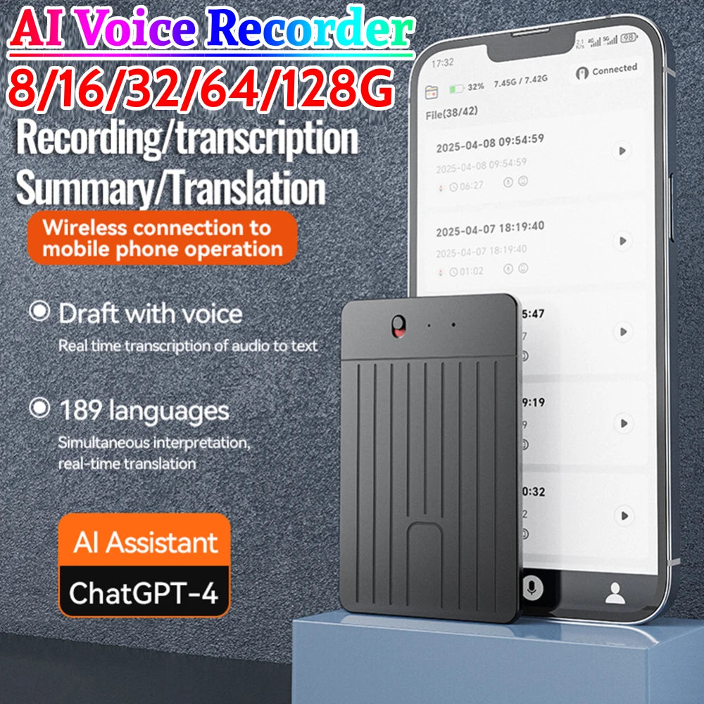 KIMLUD, ChatGPT-4 AI Voice Recorder LED Indicator AI Notetaking Device 500mAh Intelligent Note Voice Recorder for International Exchange, KIMLUD Womens Clothes