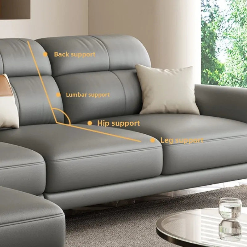 Leather Sculpted Modern L-Shaped Sofa — Black | KIMLUD