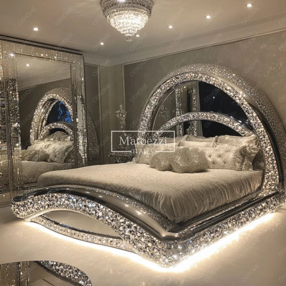 Modern Diamond Mirror Bed Bedroom or Hotel Villa Luxury Bedroom Furniture