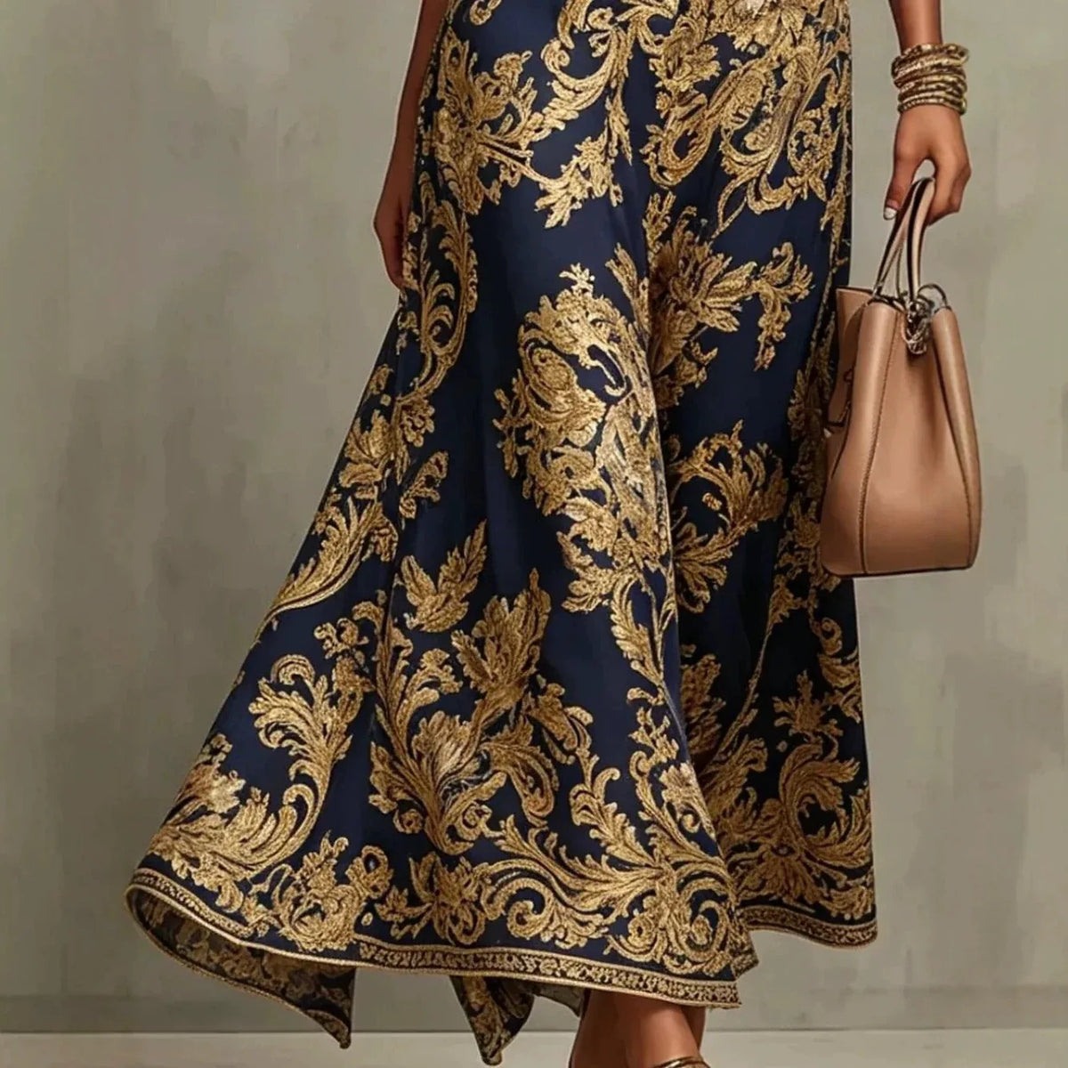 Maxi Dress – Baroque Print Halter Neck – Polyester A-Line | KIMLUD