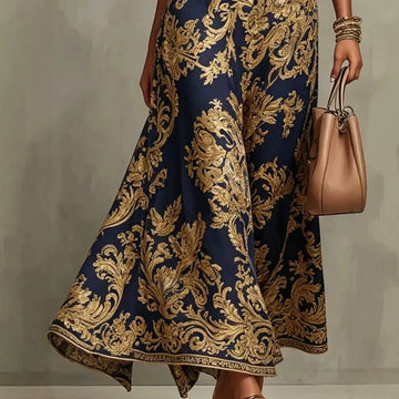 Maxi Dress – Baroque Print Halter Neck – Polyester A-Line | KIMLUD