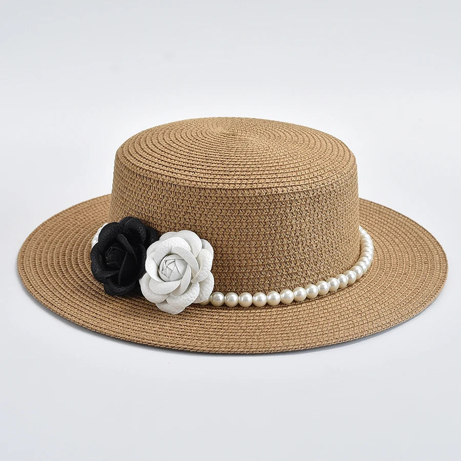 Straw French Style Classic Boater Hat — Beige | KIMLUD