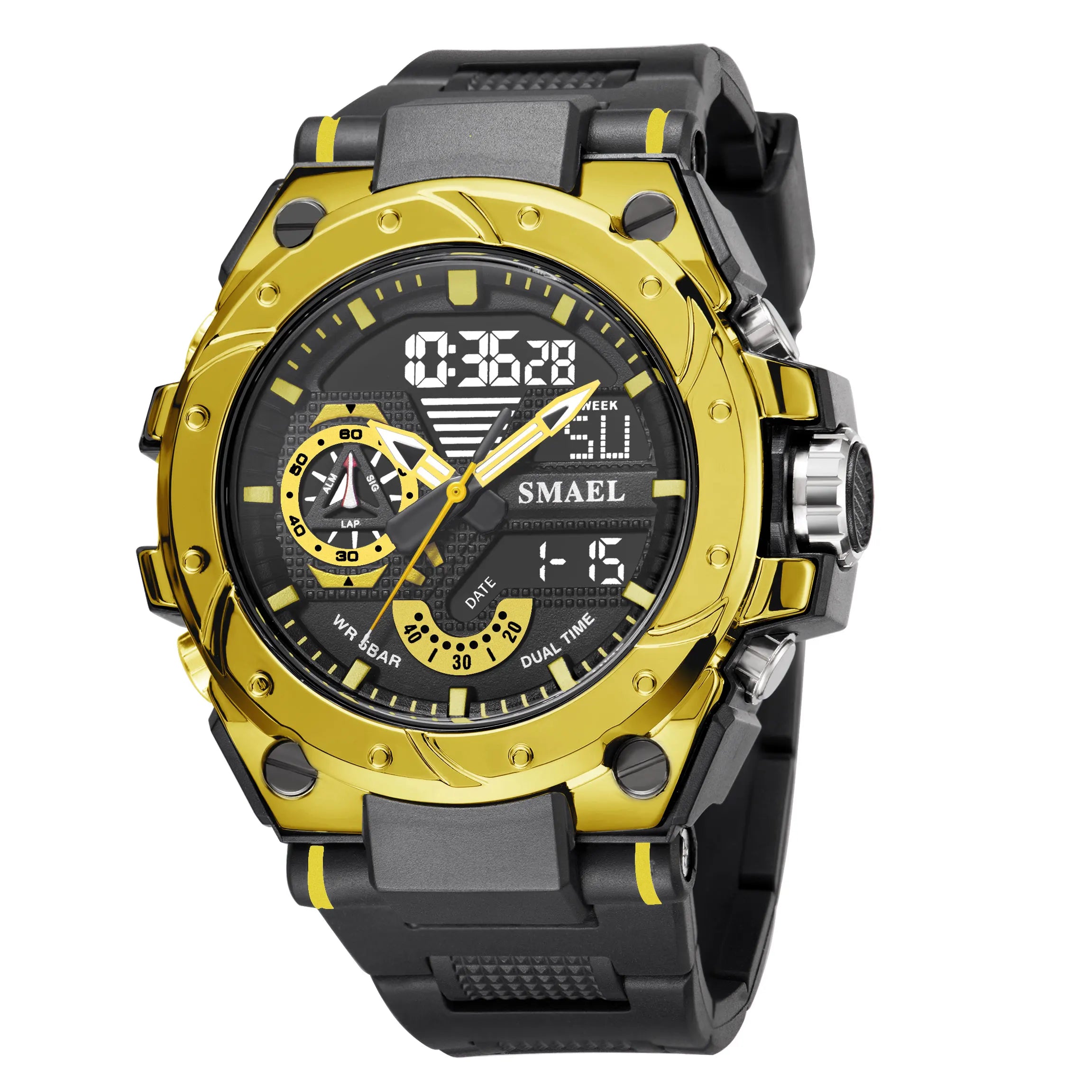 KIMLUD, Quartz Watch For Men SMAEL Wristwatches Watcholorful Red Bracelet 50M Waterproof Alarm Clock Analog Digitals 8060 Sport Watches, GOLD / China, KIMLUD Women's Clothes