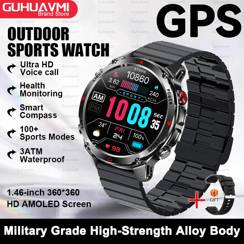 2025 New Outdoor Sport Smart Watch Men HD AMOLED Screen  Six Star GPS Positioning Heart Rate Bluetooth Call IP69/5ATM SmartWatch