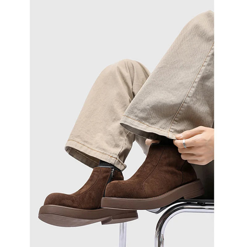 2026 Spring Autumn Fashion Mens Chelsea Boots Square Heels 2.5cm Brand Men Single Ankle Boots Male Footwear Big Size 45 DX738