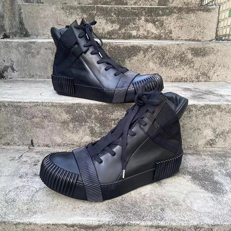 Original Design Pure Handmade BBS Customized Nappa Leather Goodyear  Patchwork High Top Luxury Retro Hip Hop Artistic Boots