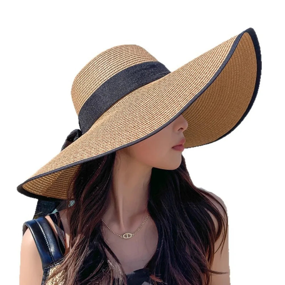 Polyester Wide Brim Foldable Hat — Natural | KIMLUD