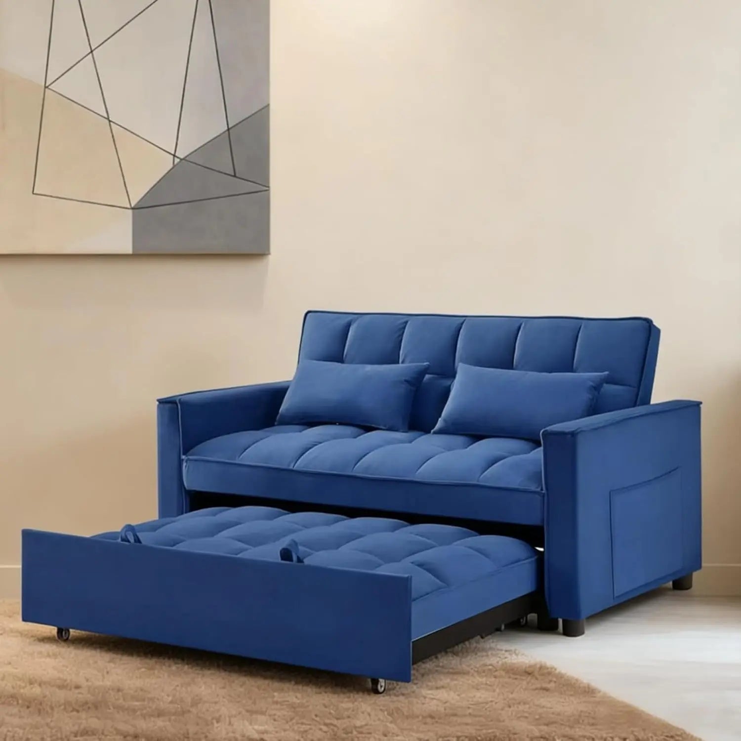 Velvet Sofa Bed 3-in-1 Convertible — Black | KIMLUD
