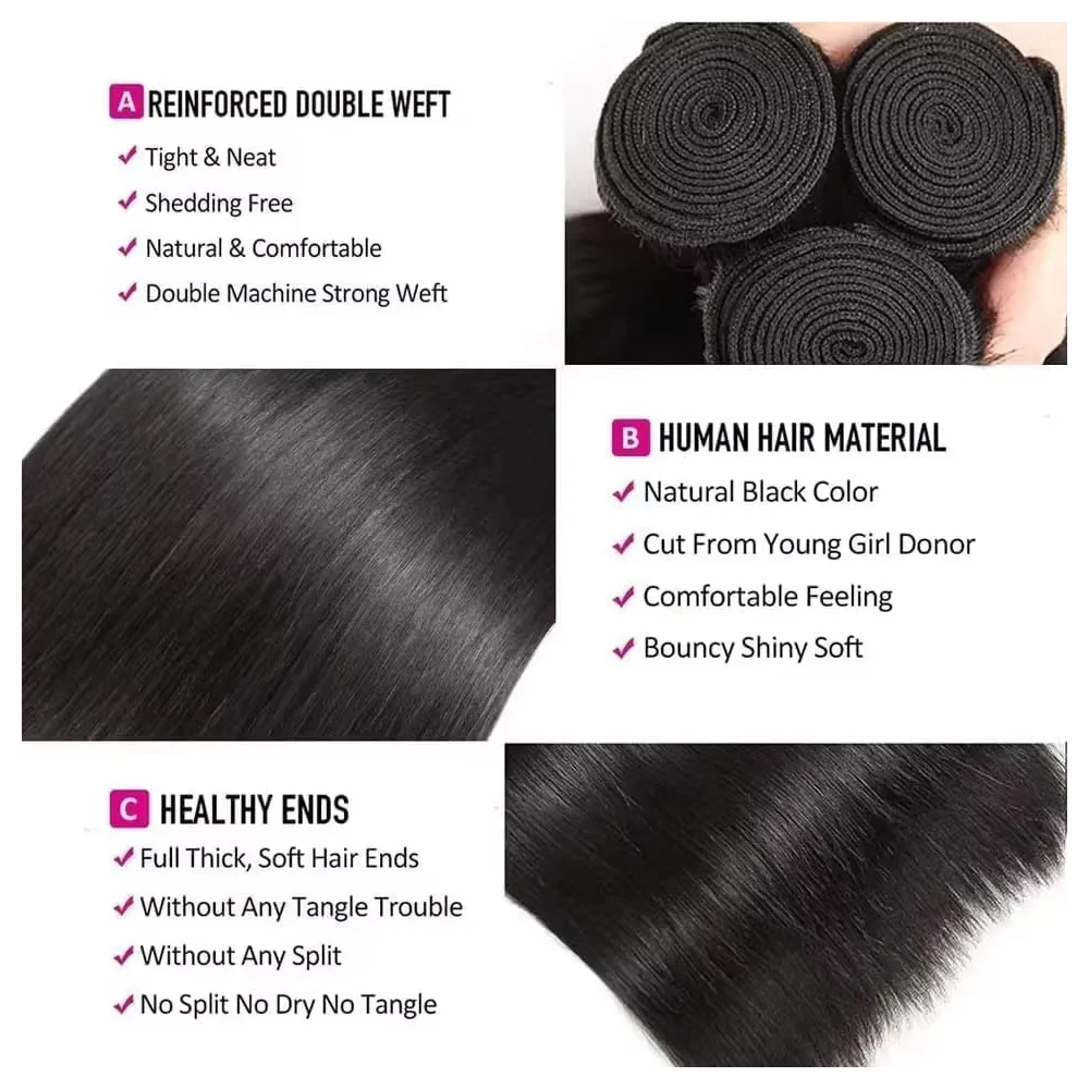 Hair Bundles With Closure – 2x6 Lace – Human Hair – Natural Black | KIMLUD