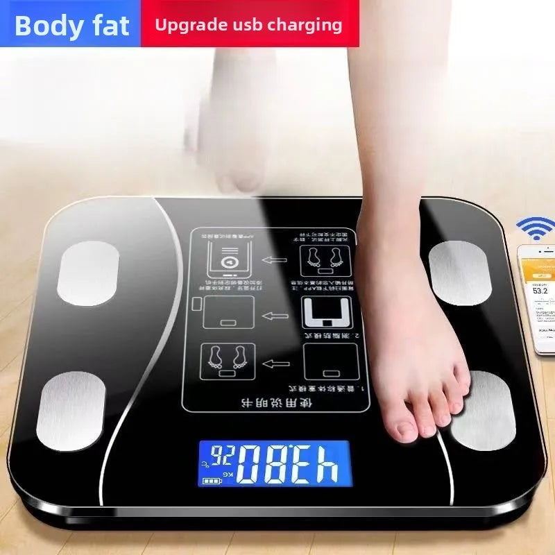 Toughened Glass Body Fat Scale Smart Bluetooth — Black | KIMLUD