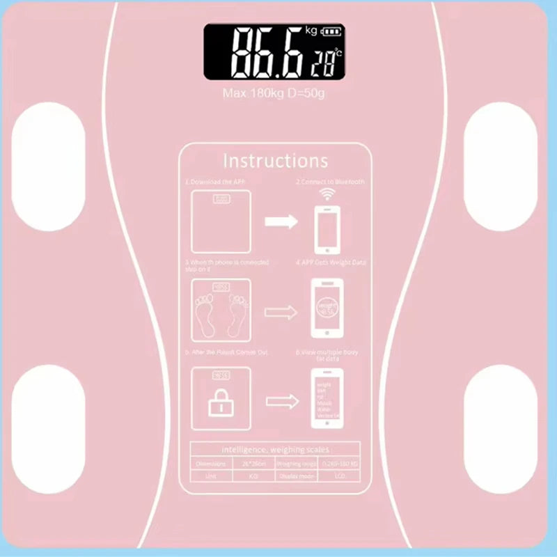 Toughened Glass Body Fat Scale Smart Bluetooth — Obsidian Black | KIMLUD