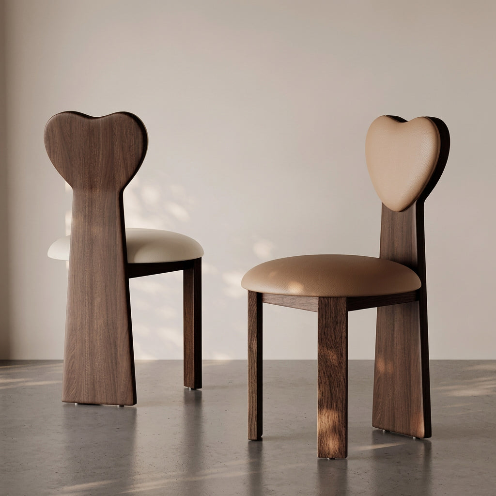 Two modern chairs with heart-shaped backs on a neutral background