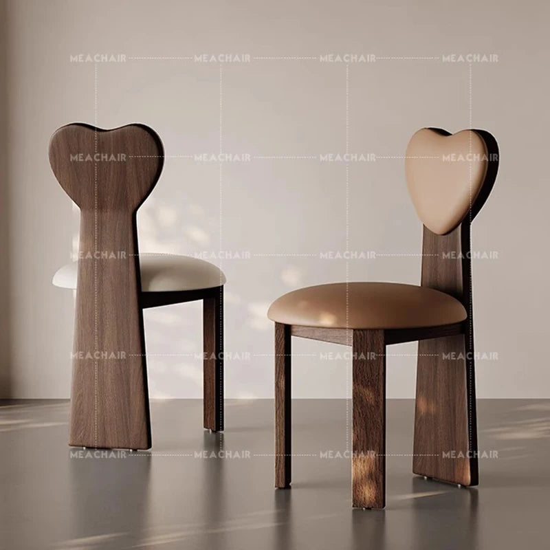 Solid Wood Dining Chair Leather Upholstered Backrest Handcrafted Nordic Minimalist — Natural | KIMLUD