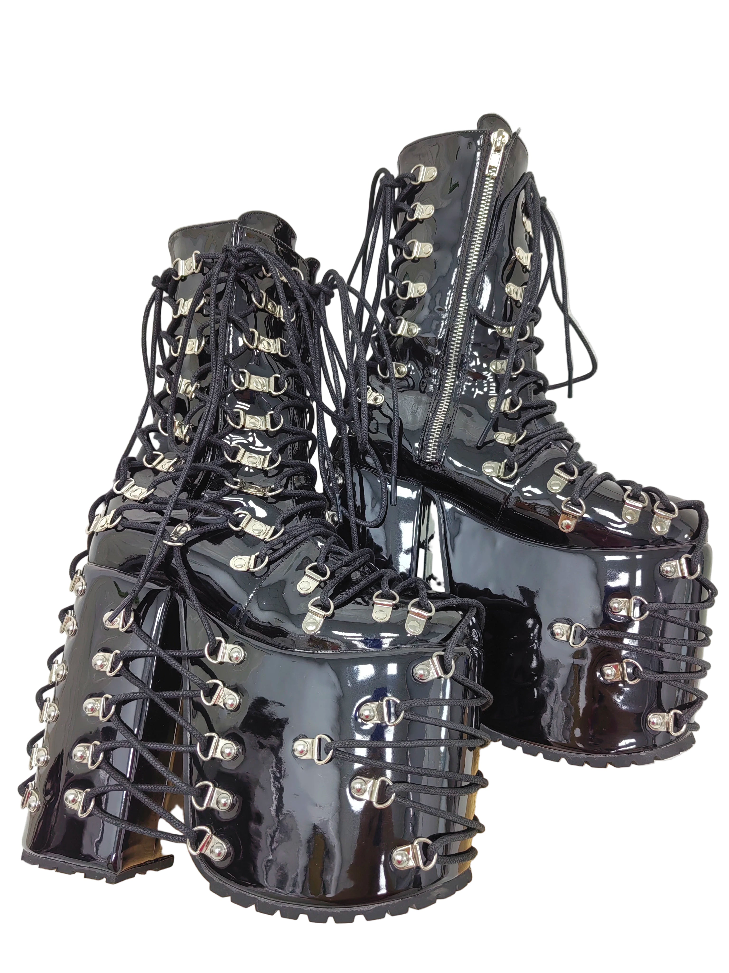 Women Wasteland thick sole punk black laser long Boots girl high wedges Heels pumps Lady party customized shoes buckles 33-50