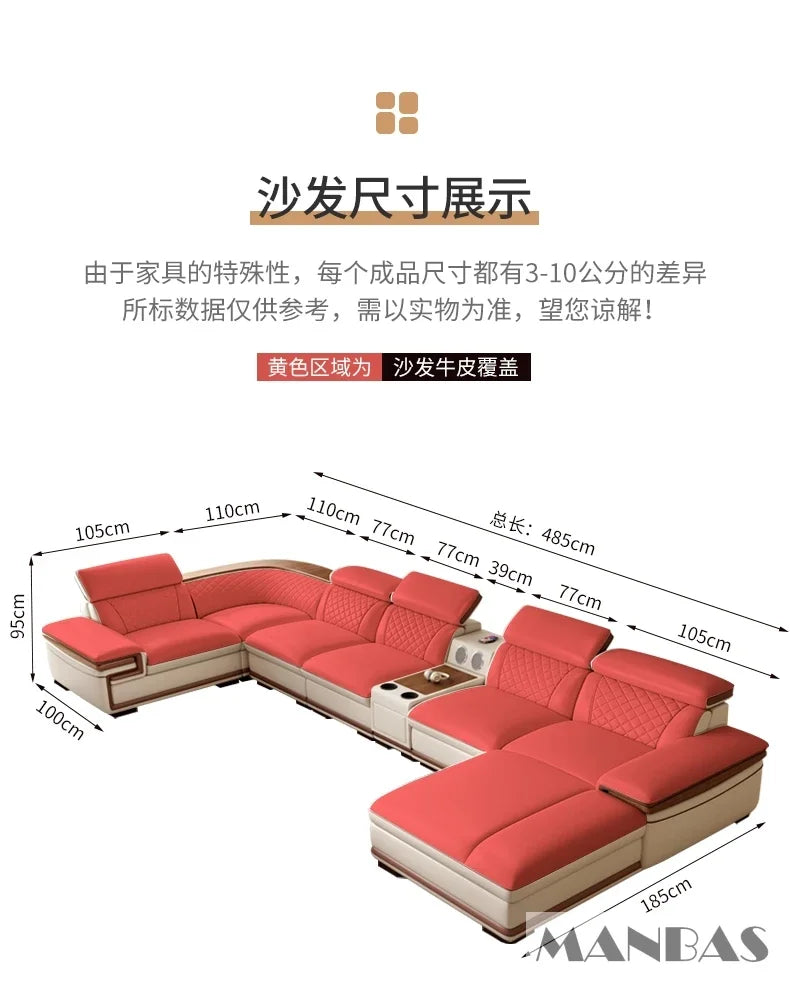 Genuine Italian Leather Sofa Set With Adjustable Headrests — Ivory | KIMLUD