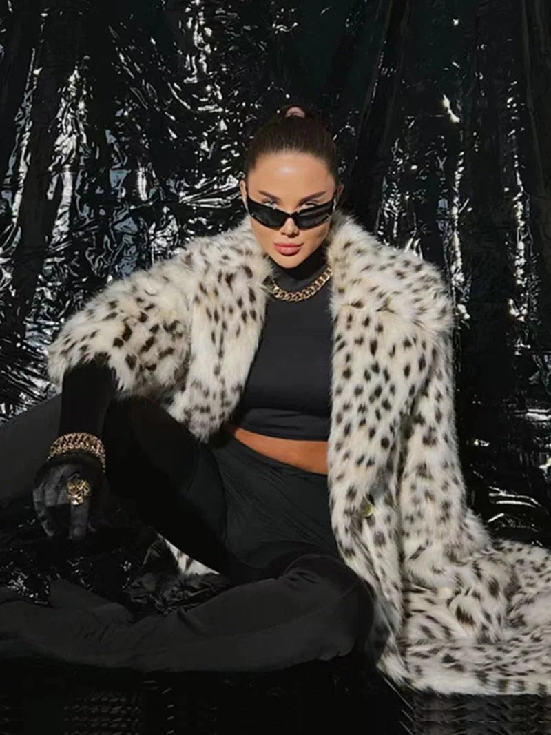 Coat - Belted Long Leopard Faux Fur - Leopard Print | KIMLUD