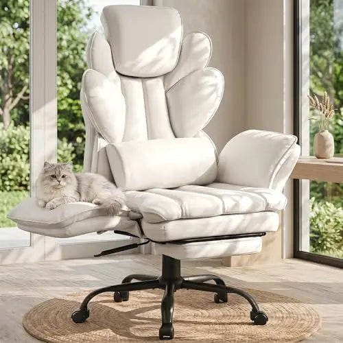 Flip Armrests Criss Cross Office Chair, Reclining Office Chair with Foot Rest, Adjustable Headrest, Massage Waist