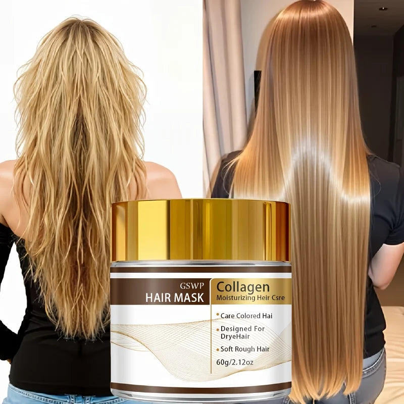 GSWP Moroccan Collagen Hair Mask, containing glycerin, collagen, and biotin, deeply moisturizes, leaves hair smooth. 60/120/180g