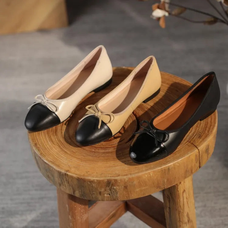 Genuine Leather Bow Ballet Flats — Round Toe, Office & Casual | KIMLUD