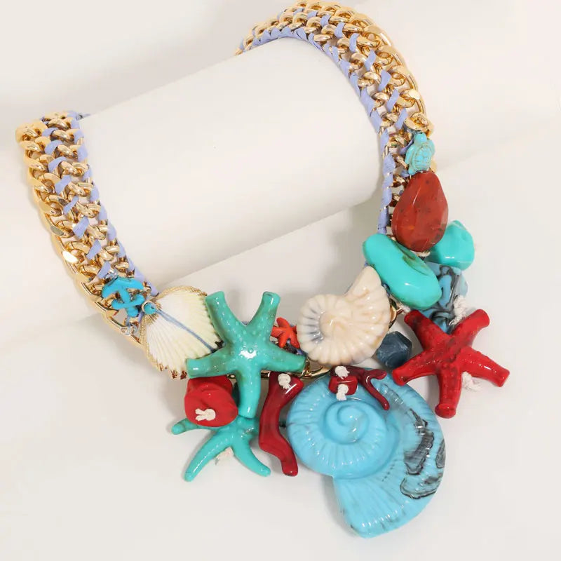 Boho Beads Conch Starfish Necklace — Ivory | KIMLUD