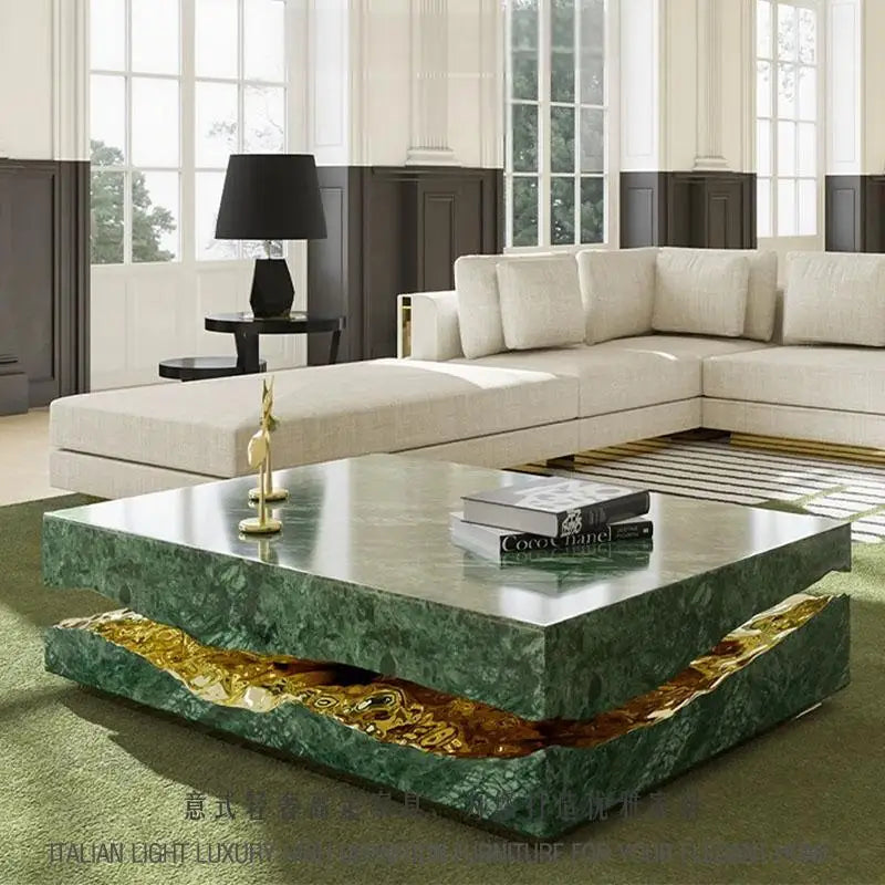 Italian luxury coffee table,marble top and waterproof surface with metal base, suitable for villa house living room decoration