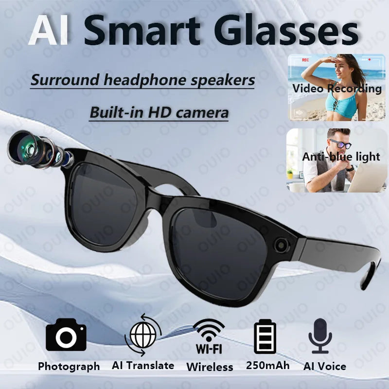 AI Smart Glasses Built-in Camera Photography Video Recording Voice Translation 250mAh Waterproof Music Bluetooth Smart Glasses