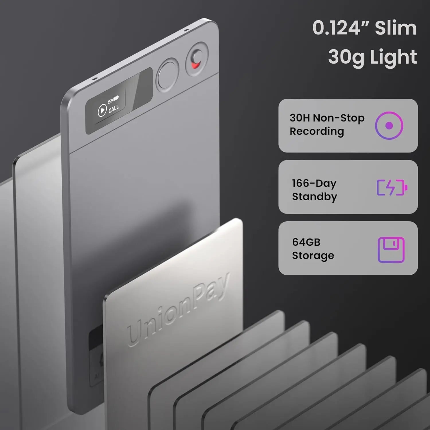 KIMLUD, AI Voice Recorder with Noise Cancellation, 152 Languages, 64GB, App Control for Meetings & Lectures, Gray, KIMLUD Womens Clothes