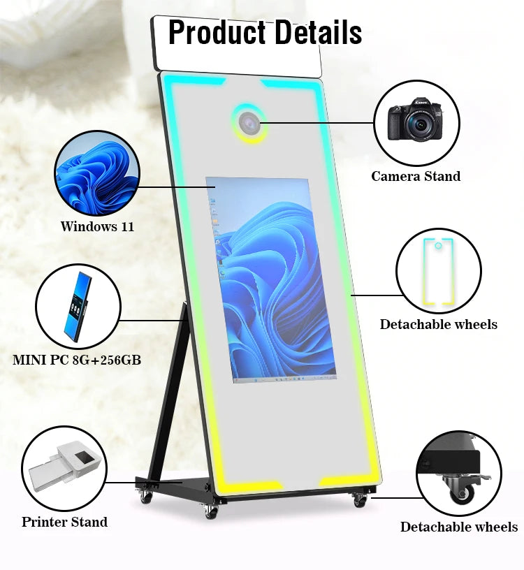 with RGB Touch Screen DSLR Photobooth Portable 32 inch 65 inch Mirror magic Selfie Photo Booth Machine For Wedding Party Activit