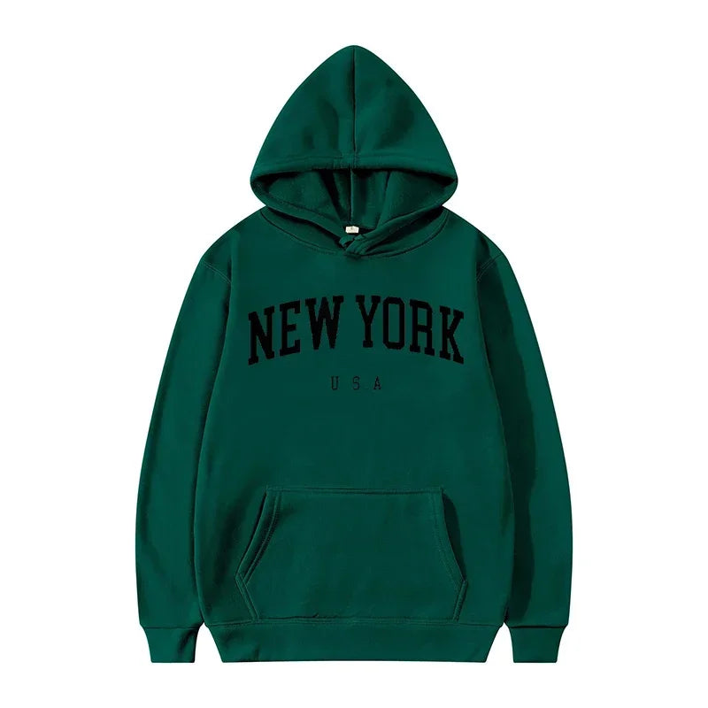 Hoodies – City Letter Graphic – Polyester – Loose Casual | KIMLUD