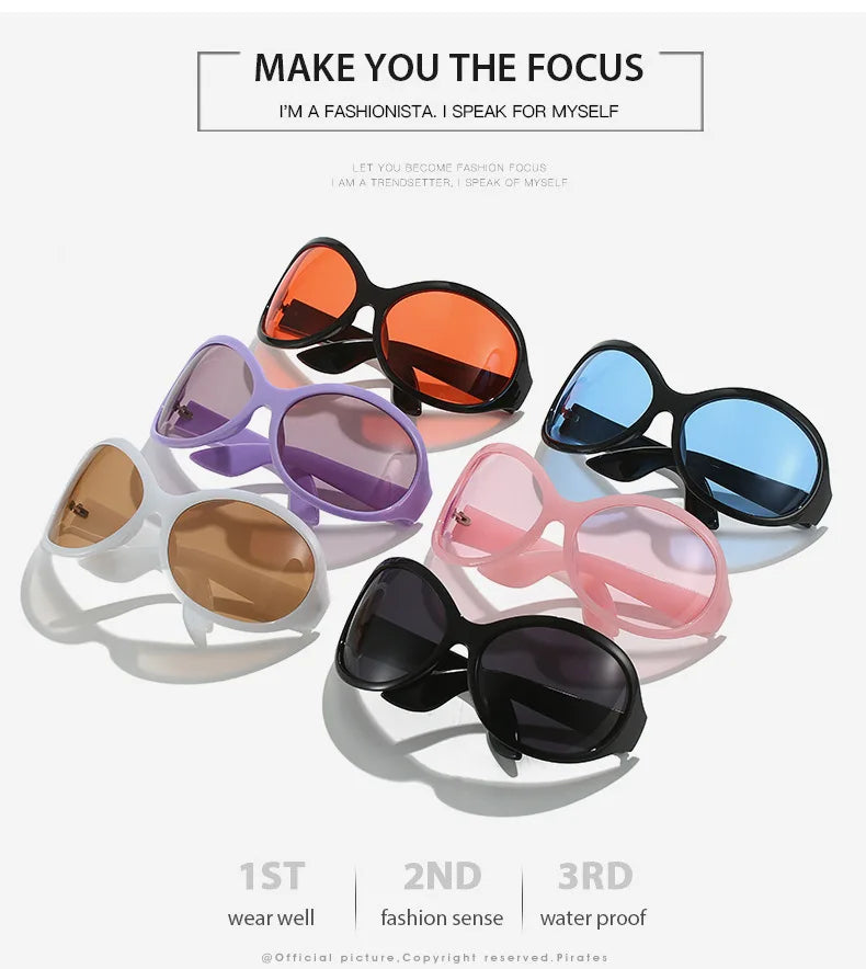 Oversized Punk Oval Sunglasses UV400 — Black | KIMLUD