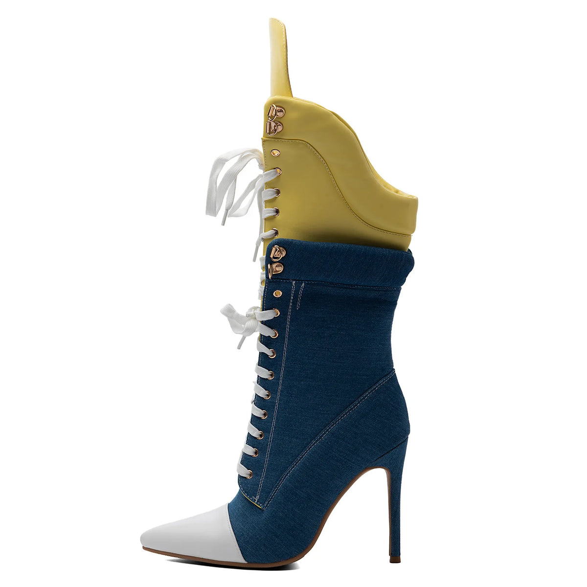 Ankle Boots – Color Block Denim – Stiletto Heel – Multicolor | KIMLUD