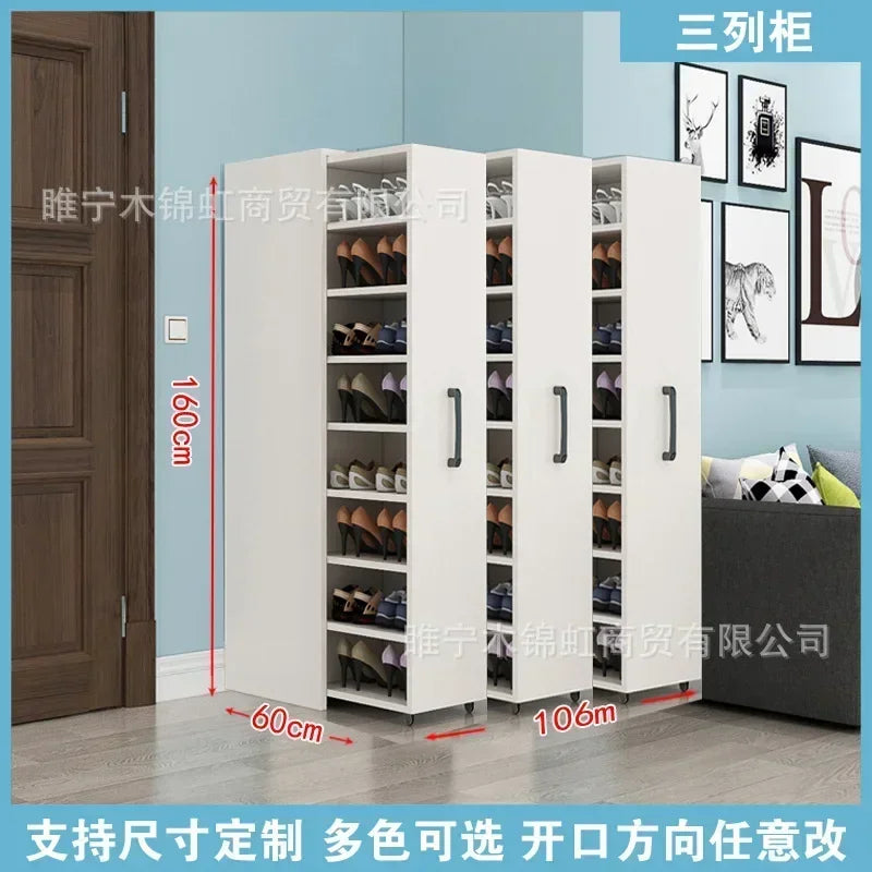 Sliding dustproof shoe cabinet, large capacity wheeled side pull shoe rack storage drawer type seam storage cabinet at home entr