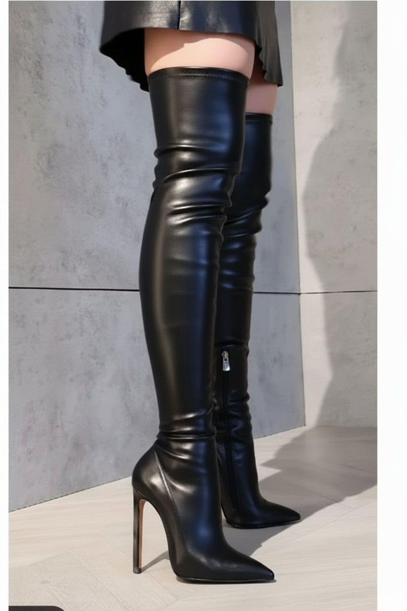 KIMLUD, Black Pointed Toe Over the Knee Boots Stiletto High Heel Side Zipper Matte Leather Sexy Women Shoes 2024 Zapatos Para Mujere, KIMLUD Womens Clothes