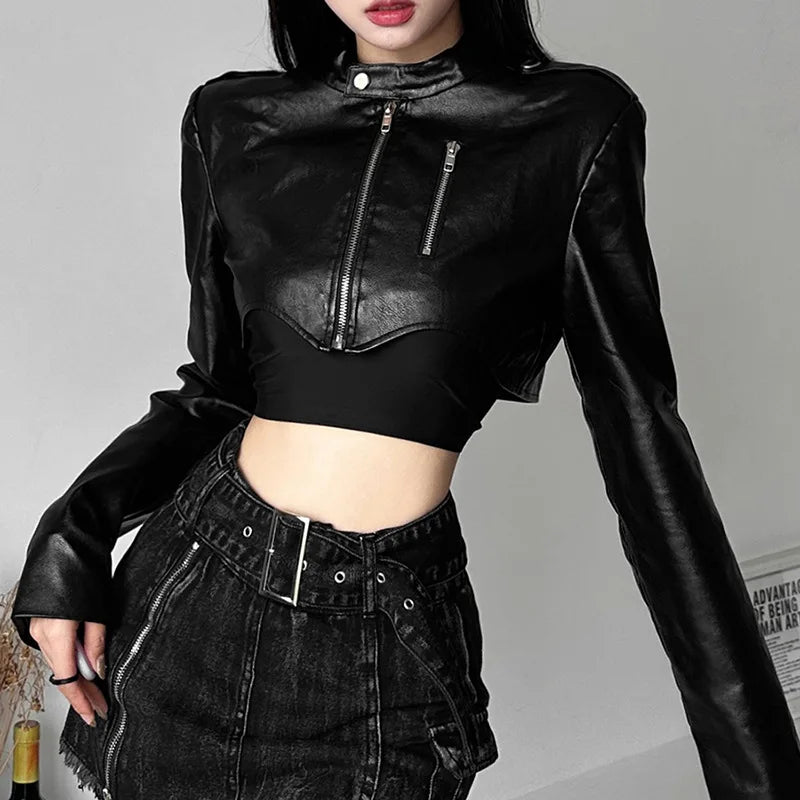 Nibber 2024 Autumn New Vintage Classic Black Hottie Mysterious All-Match Casual High Street Cool Confident Women's Matte Jacket