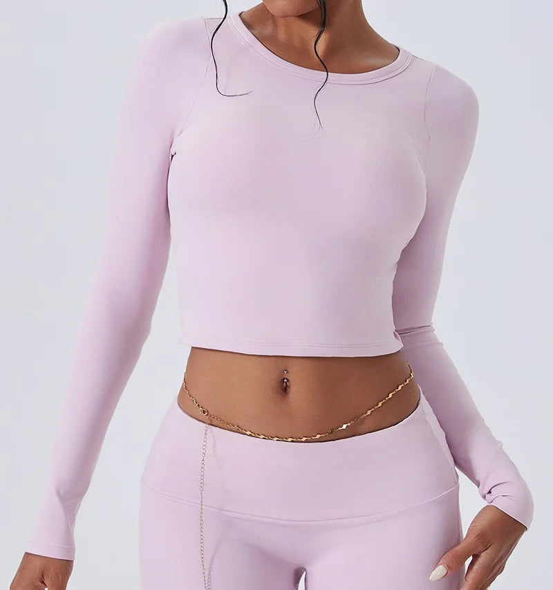 Cloud Hide Yoga Shirt Sexy Back Long Sleeve — Gray | KIMLUD