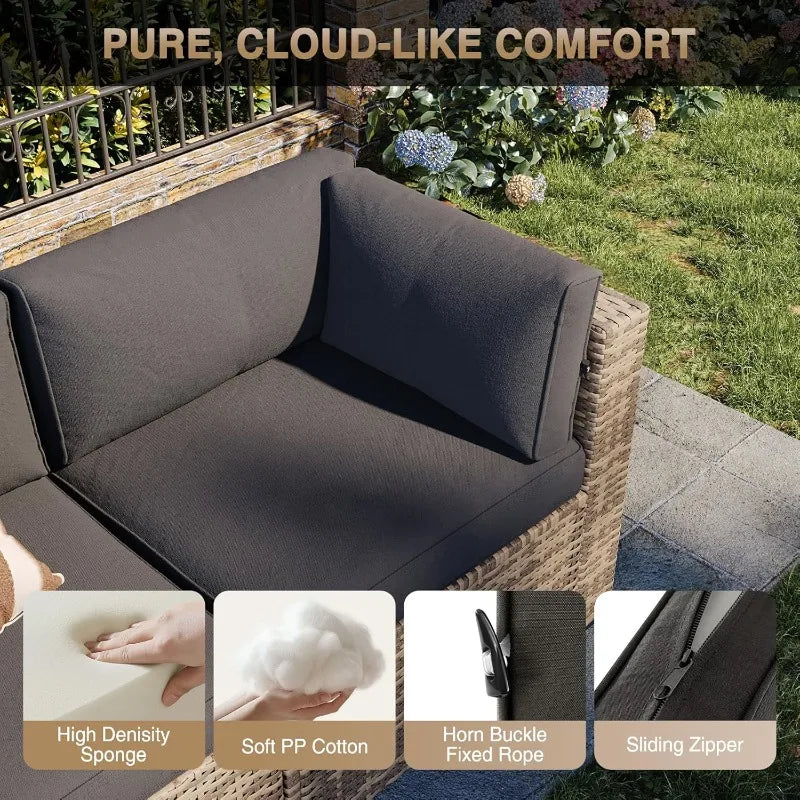 Wicker 7-Piece Outdoor Patio Set With Cushions And Protective Weather-Resistant Weave — Beige | KIMLUD