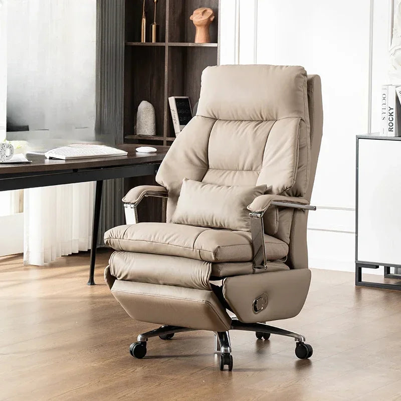 Office Chair Adjustable Reclining Office Chair Leather — Black | KIMLUD