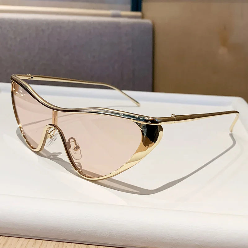 Metal Cat Eye Sunglasses Large Frame — Gold | KIMLUD