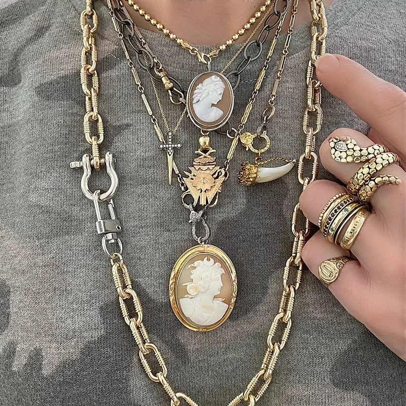 Imitation Pearl Coin Charm Necklace — Grey | KIMLUD
