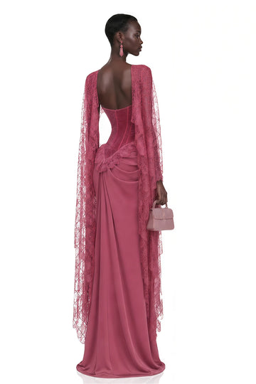 Mermaid Prom Dress – High Neck Lace – Mermaid Silhouette – Dusty Rose | KIMLUD