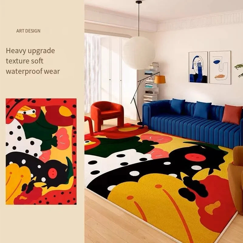 Abstract Sound-Insulating Waterproof Non-Slip Rug For Living Room — Black | KIMLUD