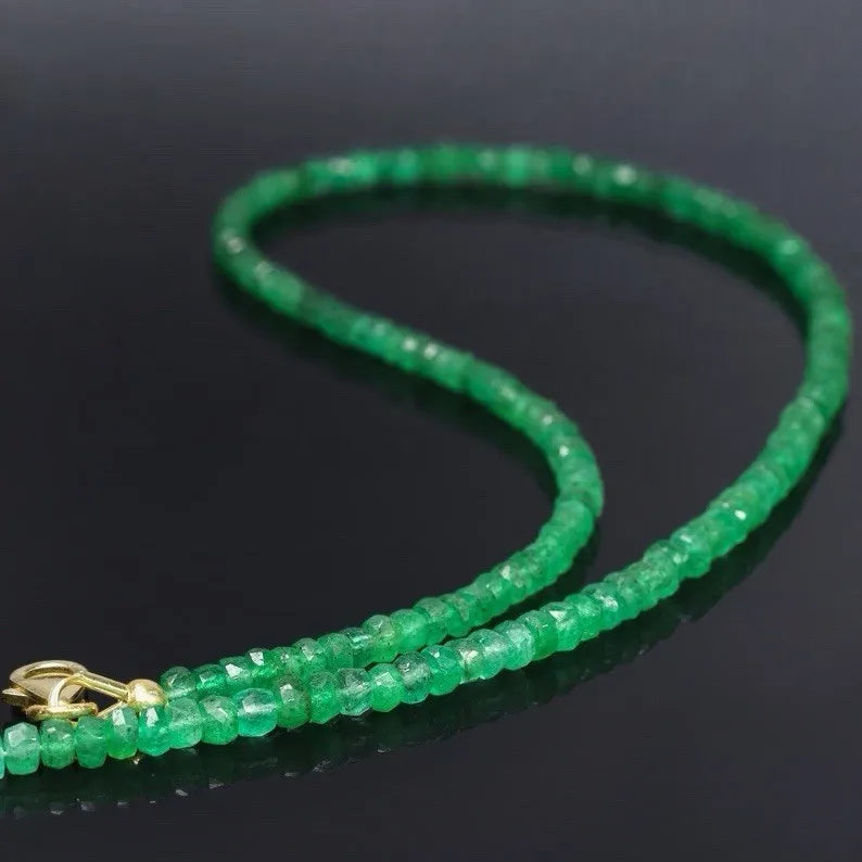 Beaded Necklace – 2-4mm Round Faceted – Beryl Beads – Emerald | KIMLUD