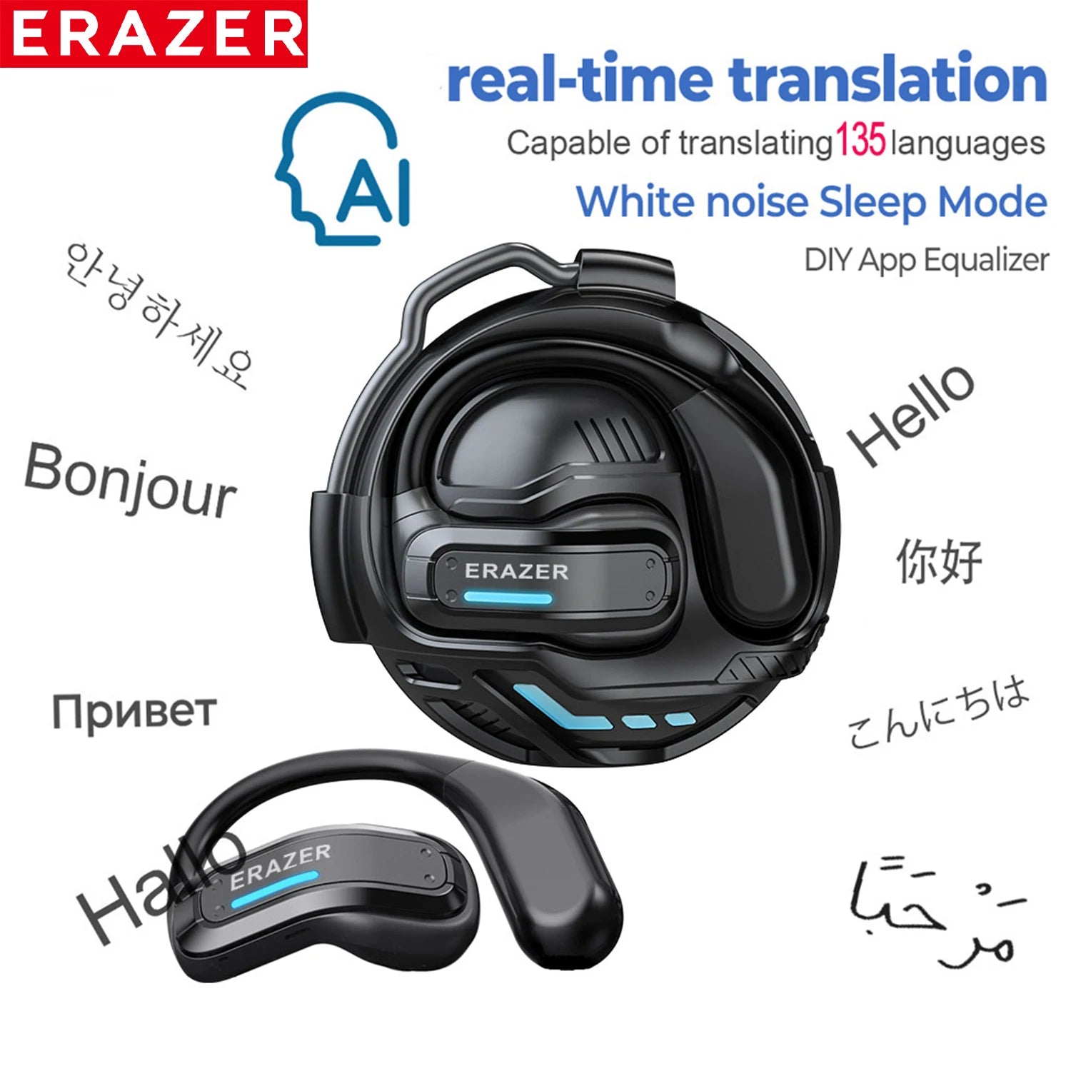Sleek AI Translator Earbuds X8 With Low Latency Gaming Bluetooth 5.4 — Black | KIMLUD