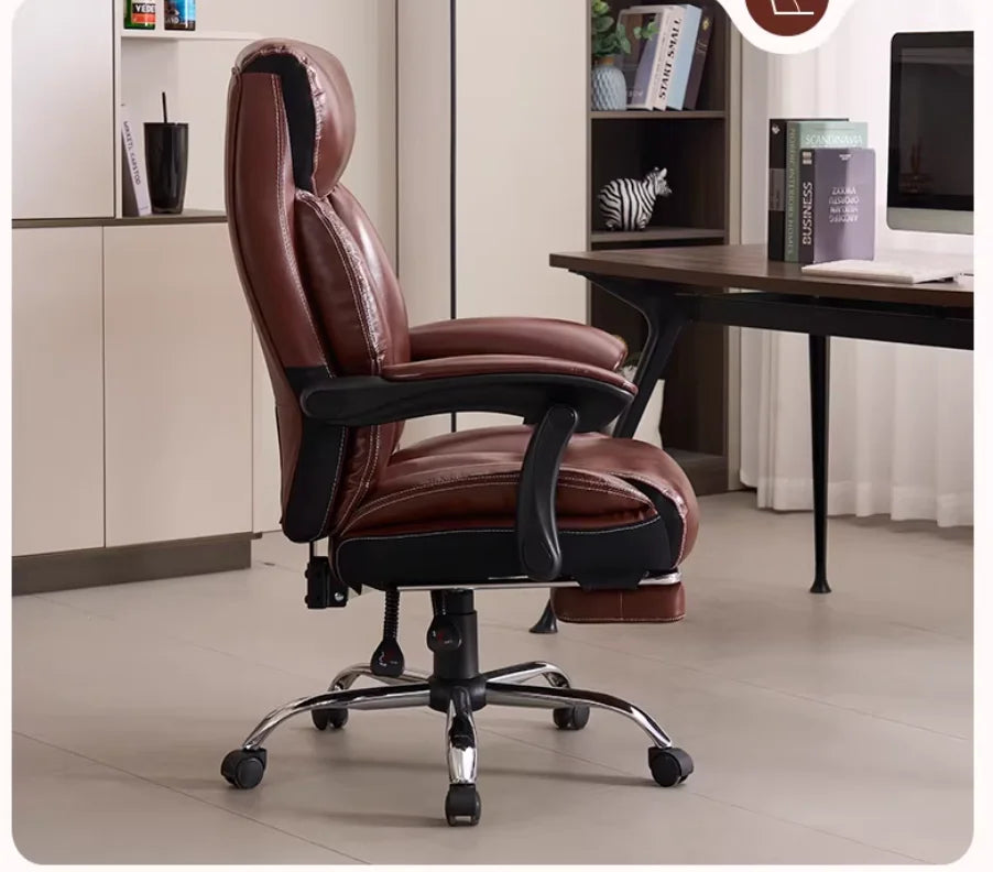 Leather Boss Chair Executive Swivel Office Chair With Height Adjustable Metal Frame — Black | KIMLUD