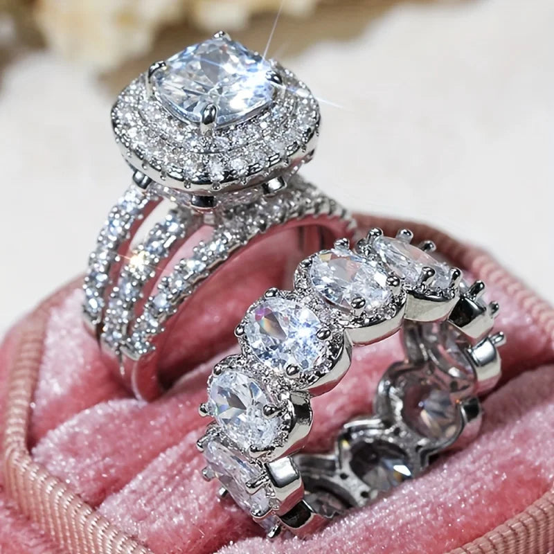 Ring – Double Layer Shine – Zinc Alloy – Silver | KIMLUD