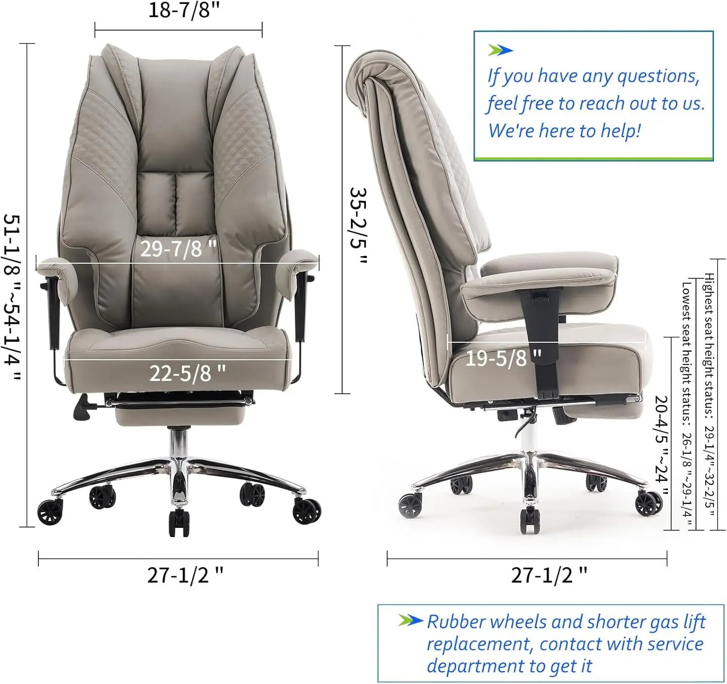 KIMLUD, Big and Tall Office Chair 400lbs Wide Seat, Leather High Back Executive Office Chair with Foot Rest, KIMLUD Womens Clothes
